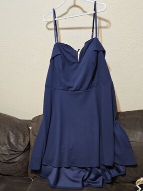 City Studio Navy Blue Mini Dress with Spaghetti Straps And Pink Lining